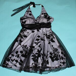 Sheer Layered Floral Cocktail Dress with Halter Top